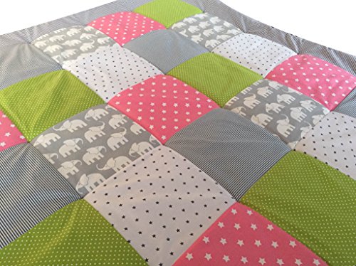 Premium Baby Patchworkdecke / Krabbeldecke / Spieldecke Elefant Mädchen (120 x 120 cm)3