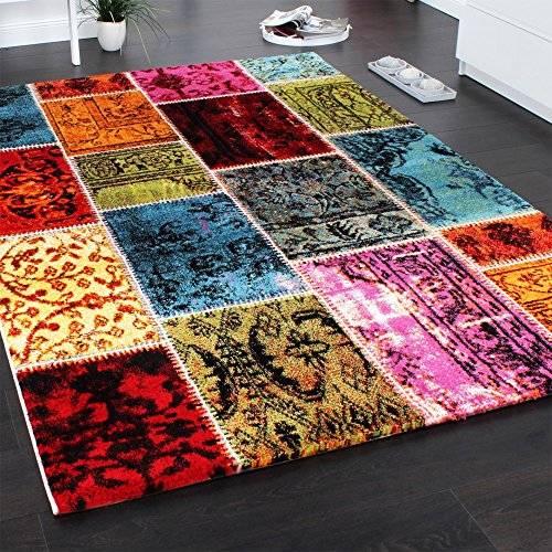 Teppich Modern Designer Teppich Patchwork Vintage Multicolour Grün Rot Gelb Blau, Grösse:120x170 cm1