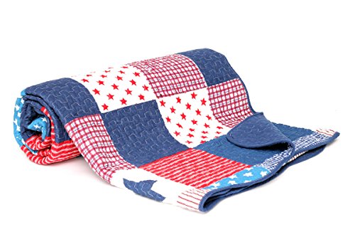 1001 Wohntraum D14 Quilt Stars 'n Stripes 180 x 220 cm Sterne USA Plaid Tagesdecke, Patchwork Landhaus Shabby Decke5